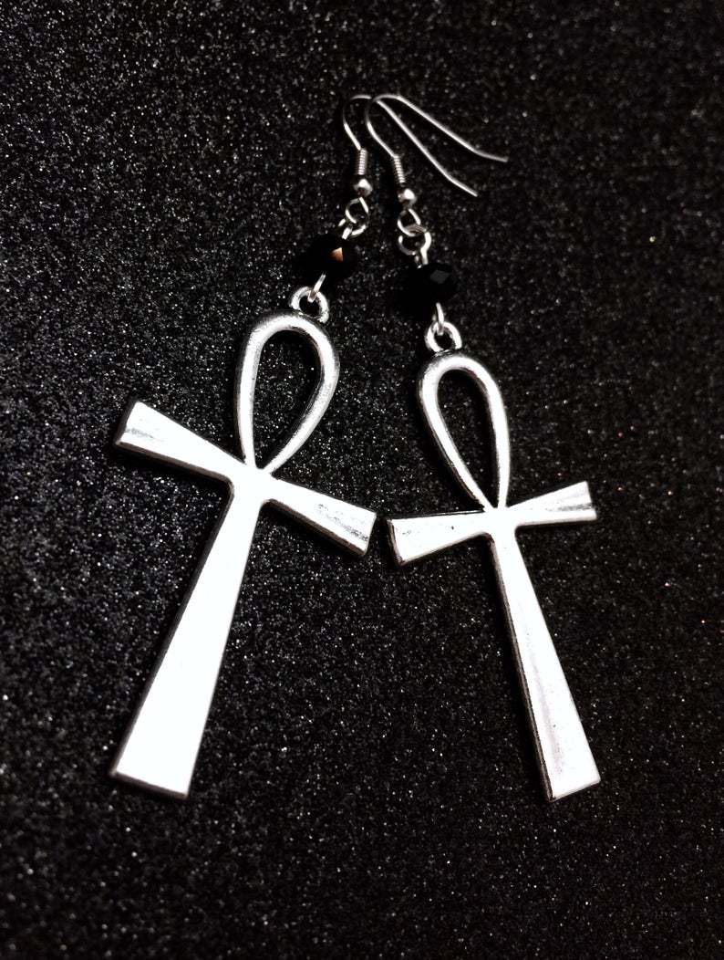 暗黑系 安赫十字架 复古埃及符号 夸张 简约 十字架耳环 跨境饰品