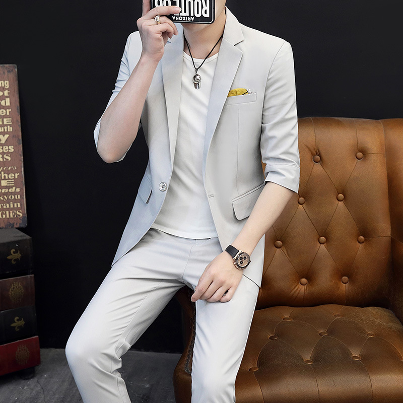 obcy2出口外贸厂家货源男夏季七分袖西服套装薄款小西装休闲韩版