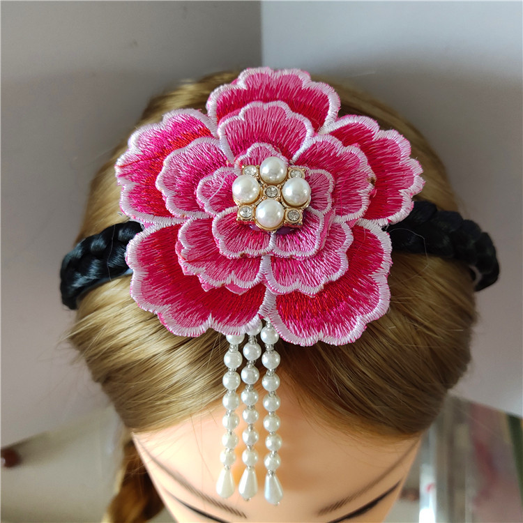 韩国新款朝鲜族韩服头饰发箍绣花彩色水钻款发饰大花民族舞蹈配饰