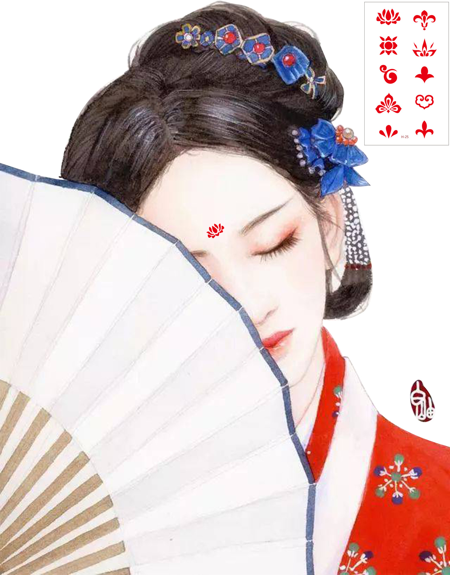 古装额头花钿眉心贴汉服古风纹身贴持久防水儿童纹身贴纸定制批发