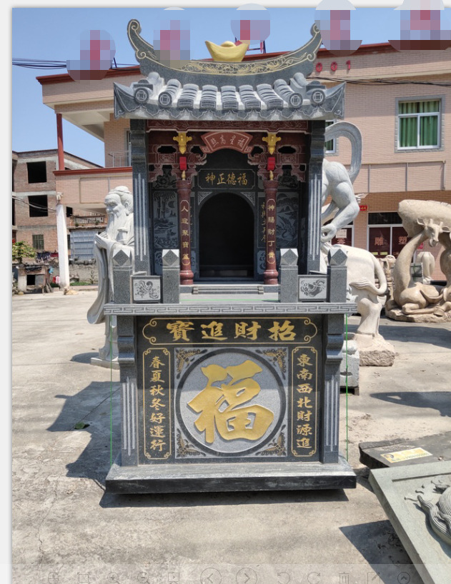 土地公小庙青石石雕土地婆神像寺庙供奉神龛户外山神庙