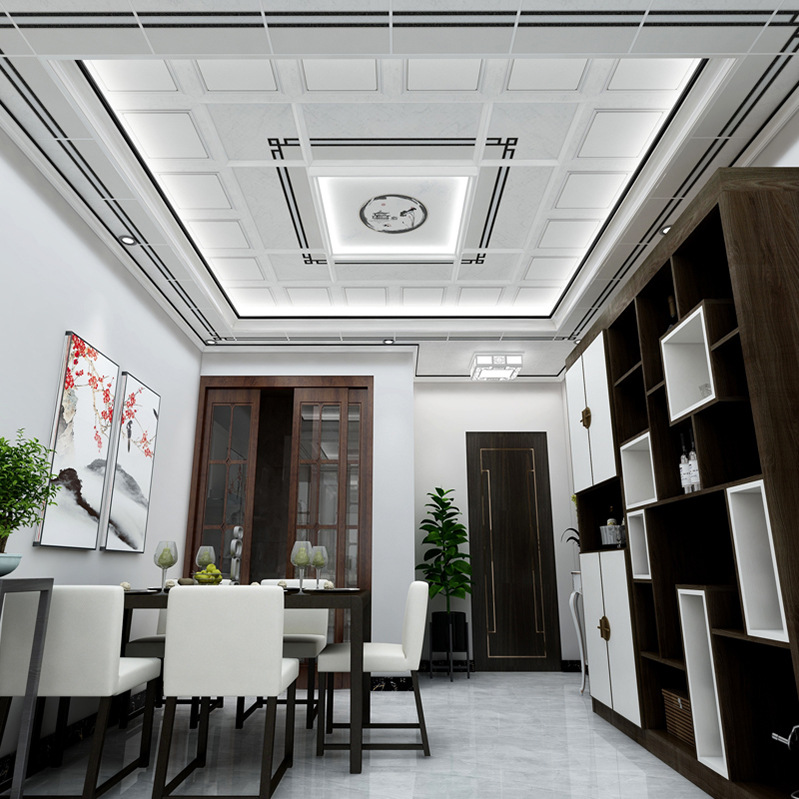 集成吊顶新中式简约客餐厅铝扣板450*450天花板二级吊顶材料大板