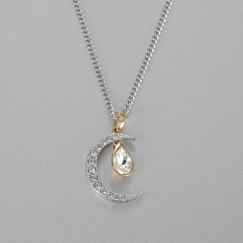 施家1:1 月亮之泪水滴造型项链 个性月亮月牙项链 送女友礼物