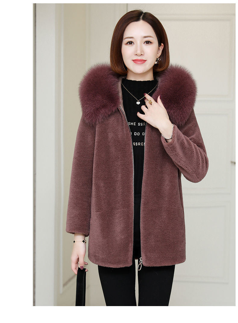 短款潮流皮羊剪绒大衣女狐狸毛领羊羔毛皮毛一体外套女韩版连帽
