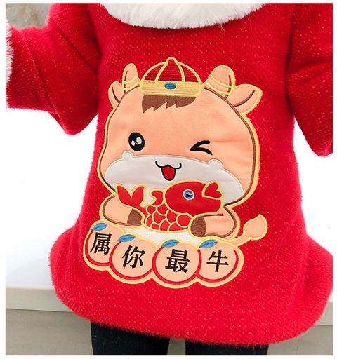 牛年女宝宝拜年服女童过年唐装新年礼服加厚外套冬装周岁宝宝衣服