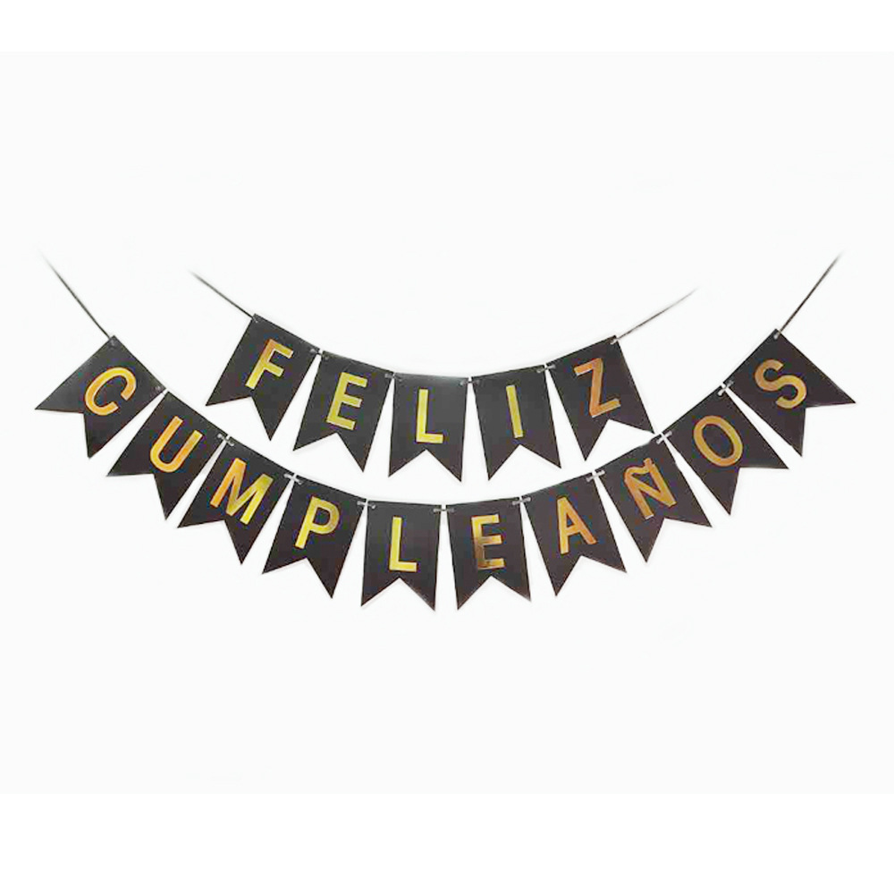 Factory Direct Sales Feliz Cumpleanos Western Happy Birthday Letter Gilding Hanging Flag Wholesale Custom