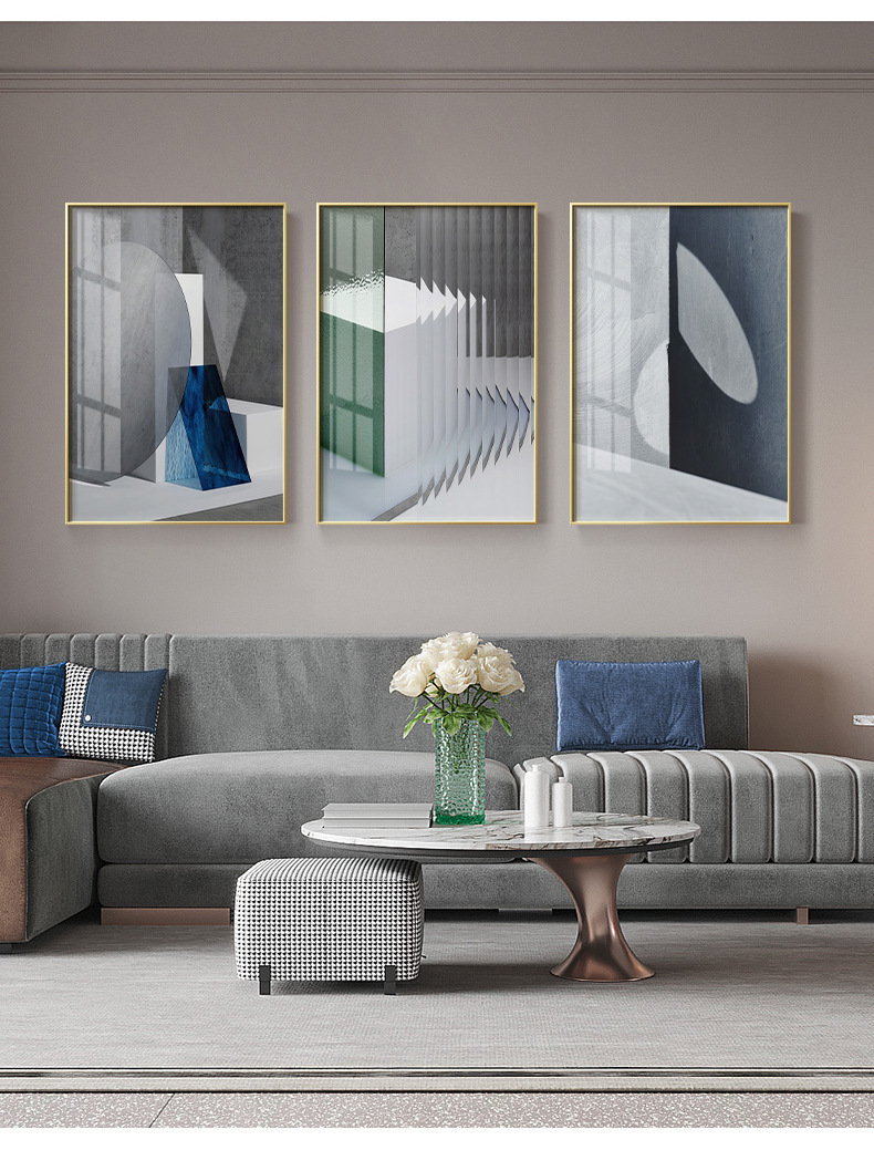 蓝绿色创意方块抽象装饰画样板间别墅个性展厅挂画后现代玄关壁画