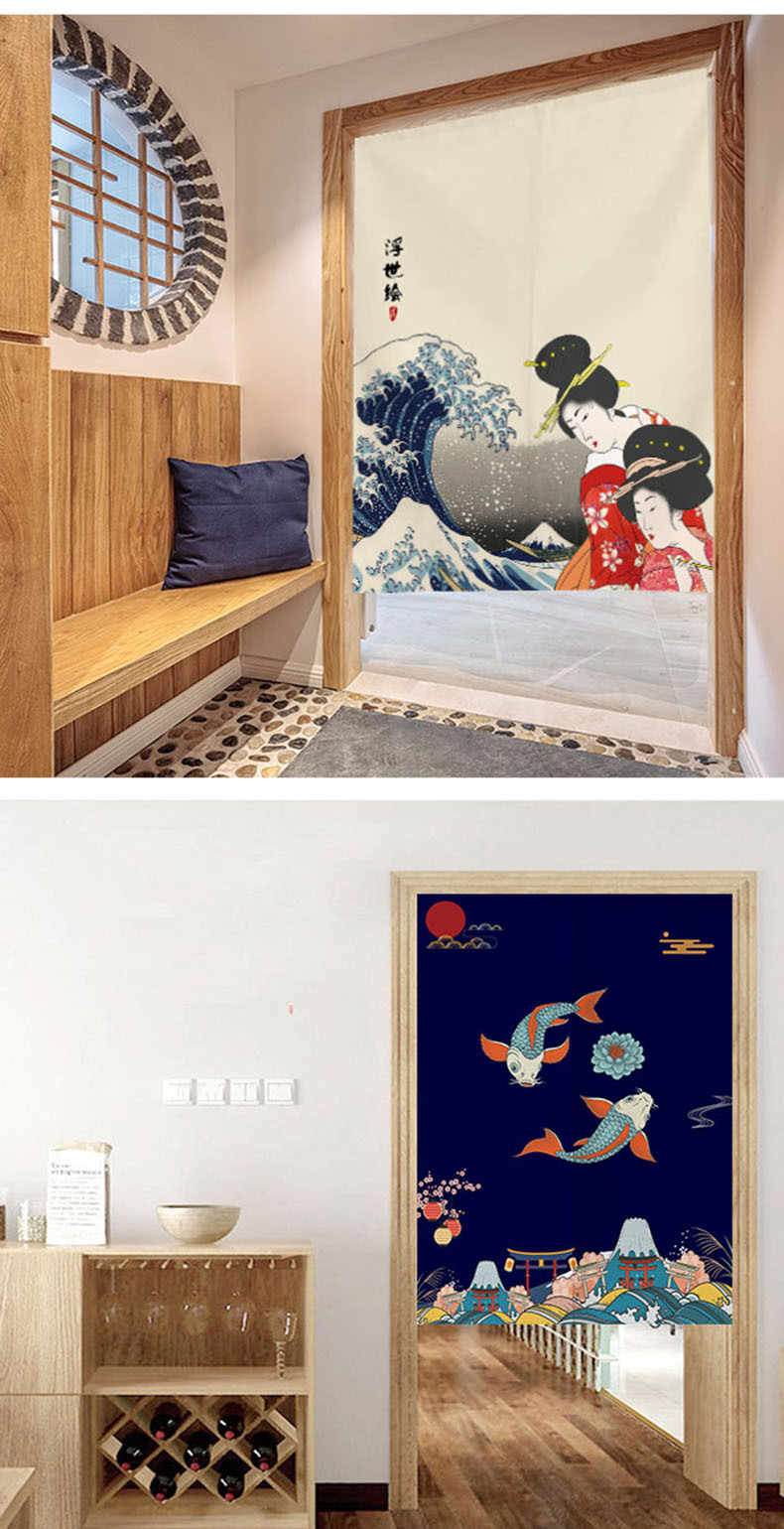 日式门帘半帘浮世绘和风料理棉麻遮挡布帘厨房门口挂帘日本隔断帘