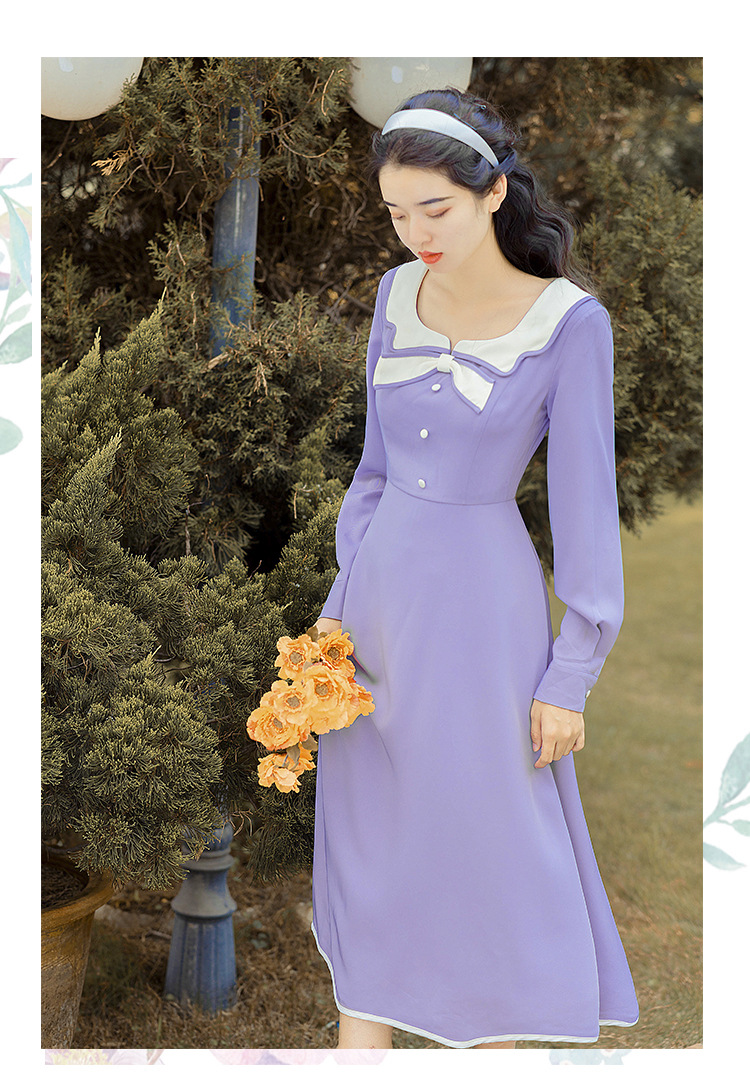 秋冬季法式设计感小众复古娃娃领连衣裙长袖温柔风可盐可甜裙子