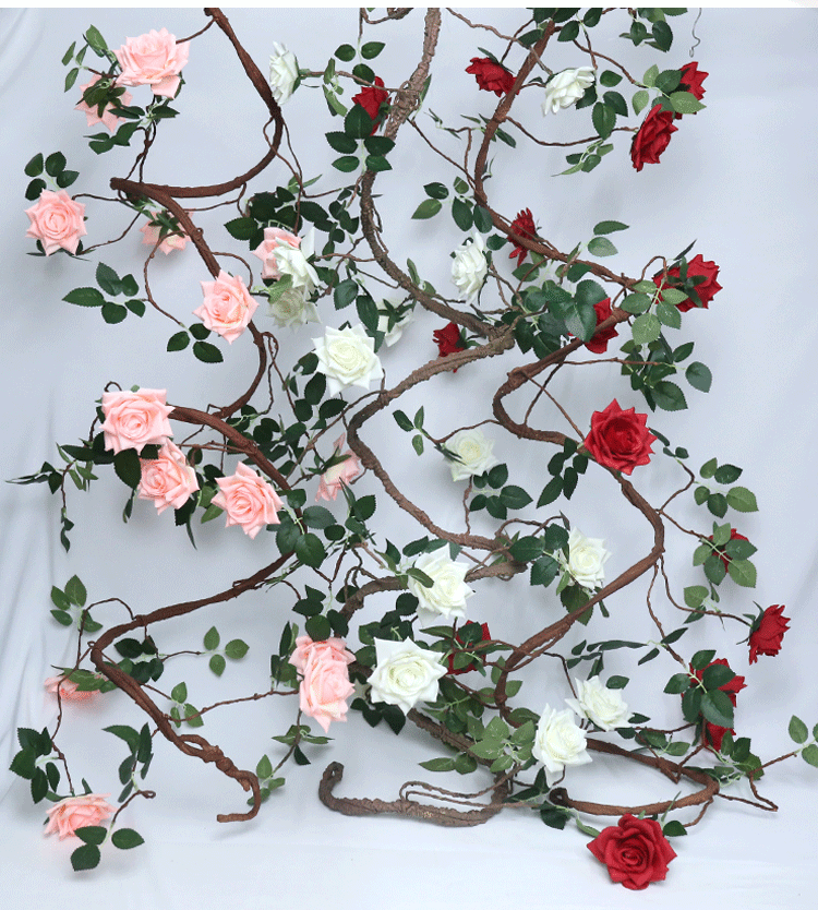 仿真玫瑰花藤 发泡树藤假花藤条家居管道装饰婚庆玫瑰花藤蔓