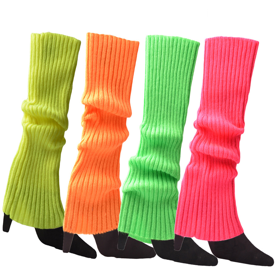 Autumn and Winter Colorful Fluorescent Wool Knitted Leg Warmers Women's Foot Warmer Halloween Dress up Accessories Party Thick Leg Warmer