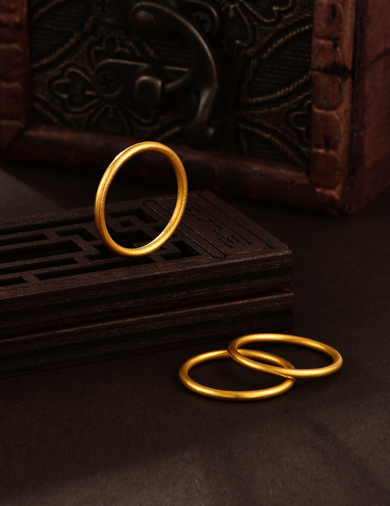 复古仿黄金古法传承戒指哑光磨砂三生三世素圈男女指环1688地摊货