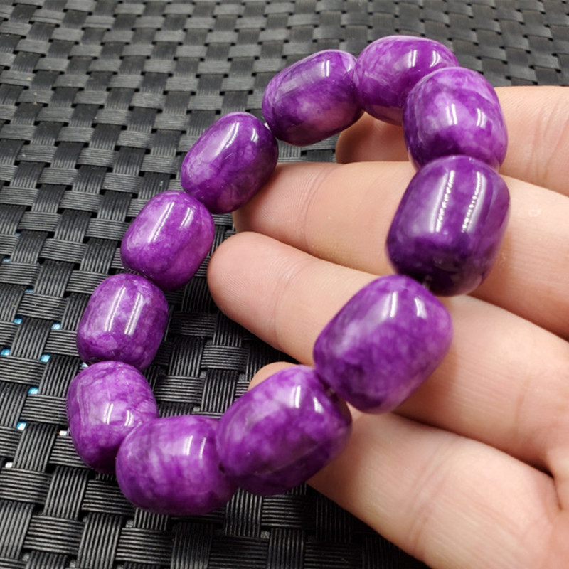 石玉缘紫色路路通手链石英岩玉桶珠手链玉石手链桶珠手链玉手串