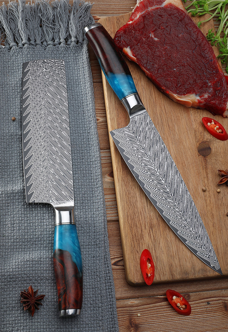 厨房西厨刀主厨厨师刀大马士革钢多用刀切肉菜刀