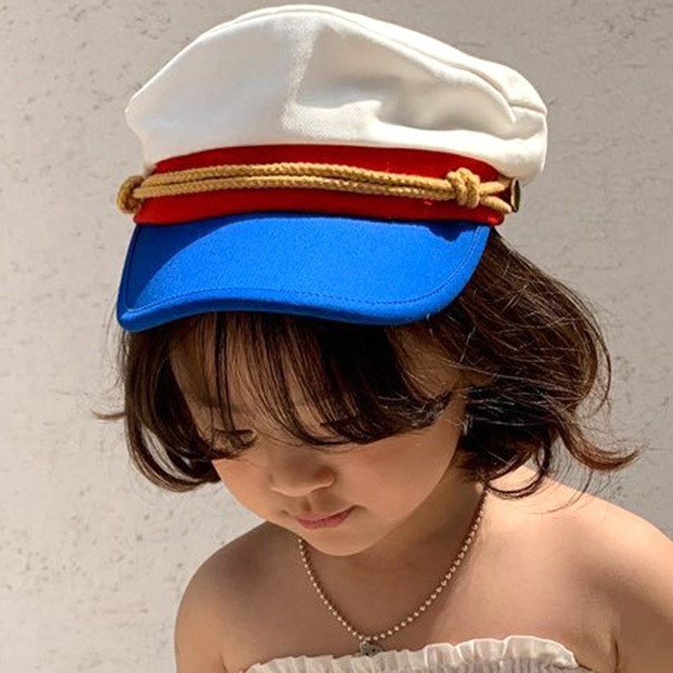 户外船长水手帽 白色海军帽女外贸平顶军帽万圣节演出儿童帽