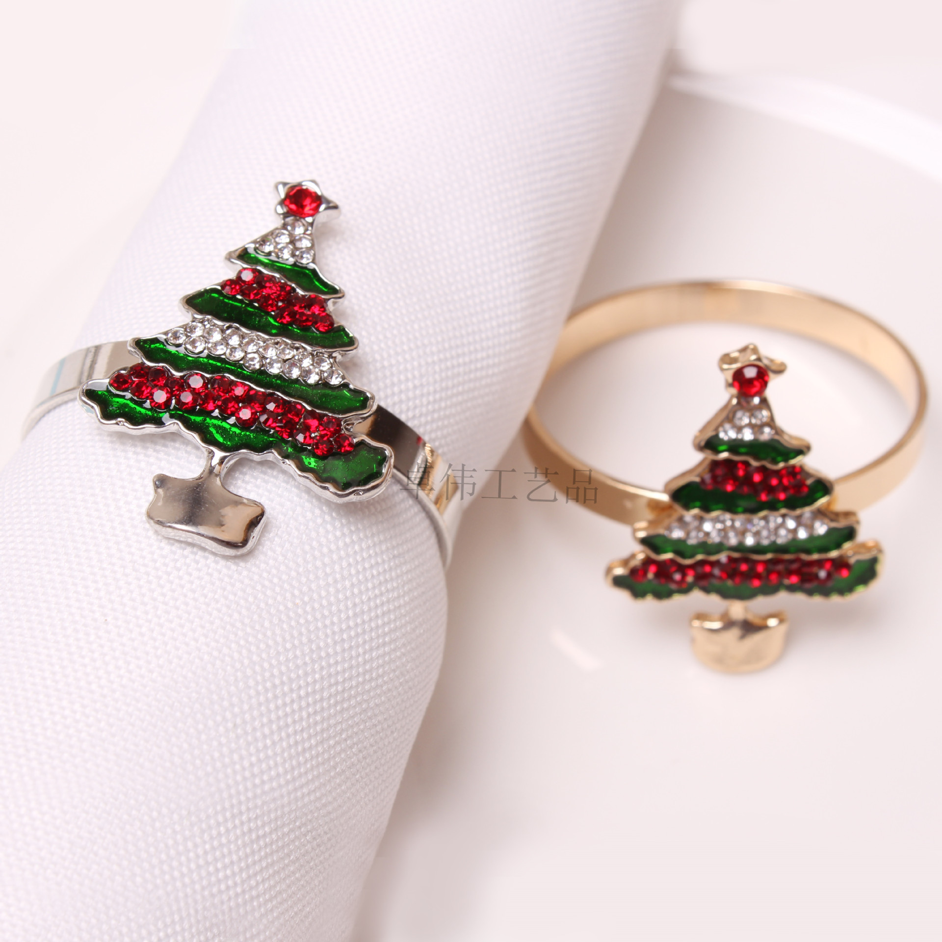 环保压铸锌合金彩色镶钻圣诞树餐巾扣 餐巾环 餐巾圈