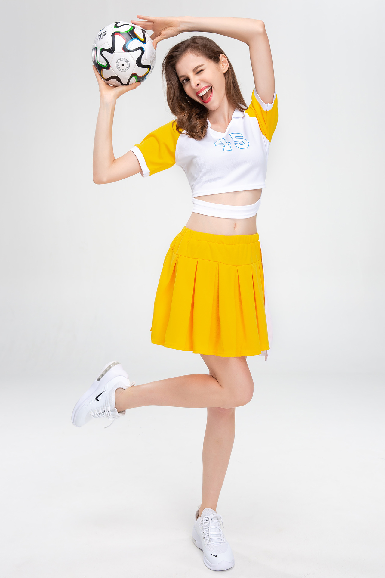 新款黄色啦啦服学生运动会啦啦操服装团体拉拉队班服舞蹈演出服装