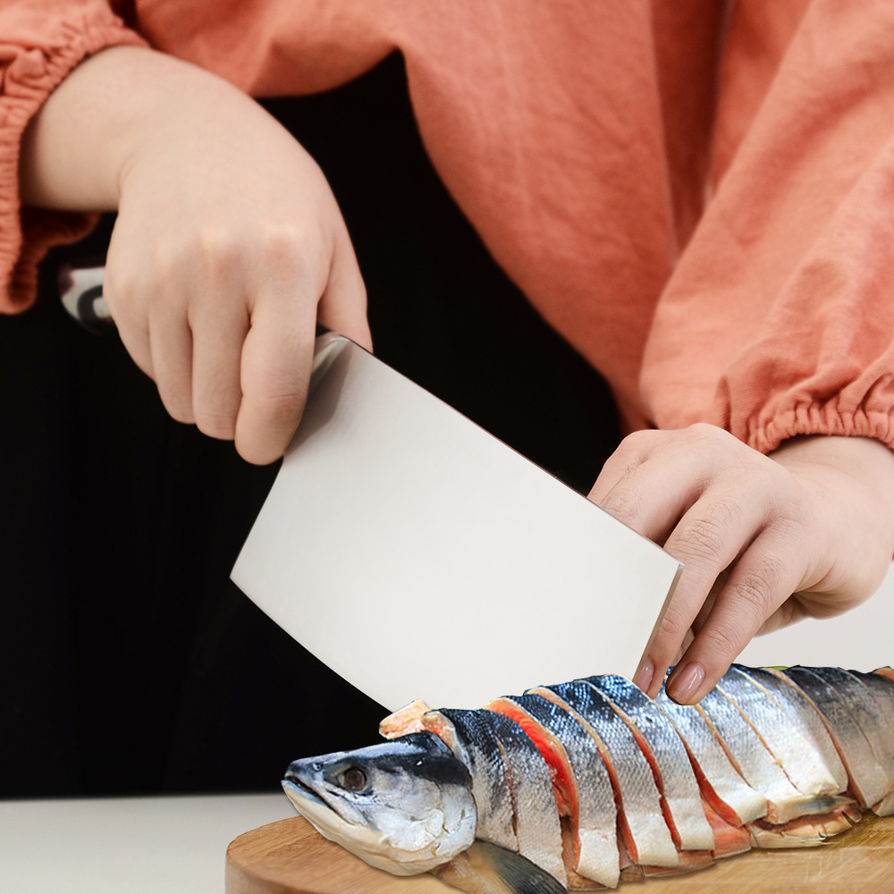 7寸不锈钢切片刀家用锋利肉片刀 黑色弯柄厨房菜刀切菜刀阳江刀具-阿