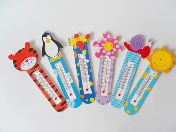 家用温度计卡通木质挂饰水银温度计动物造型可定制温度计