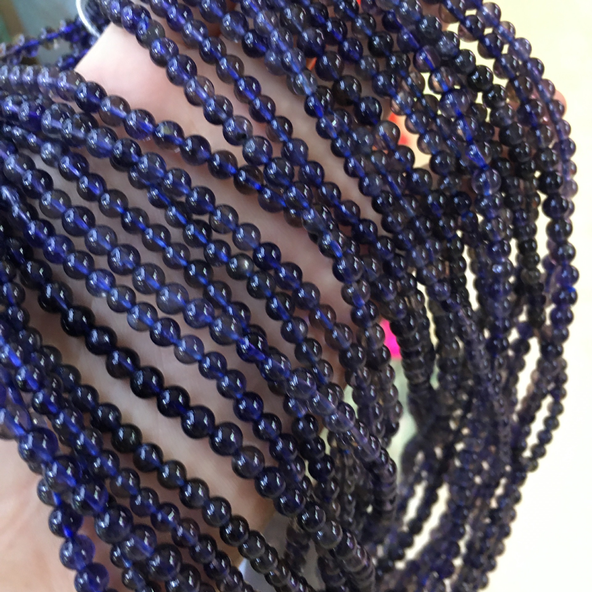 天然堇青石手链堇青石三圈手串女饰品堇青石多圈手链厂家批发