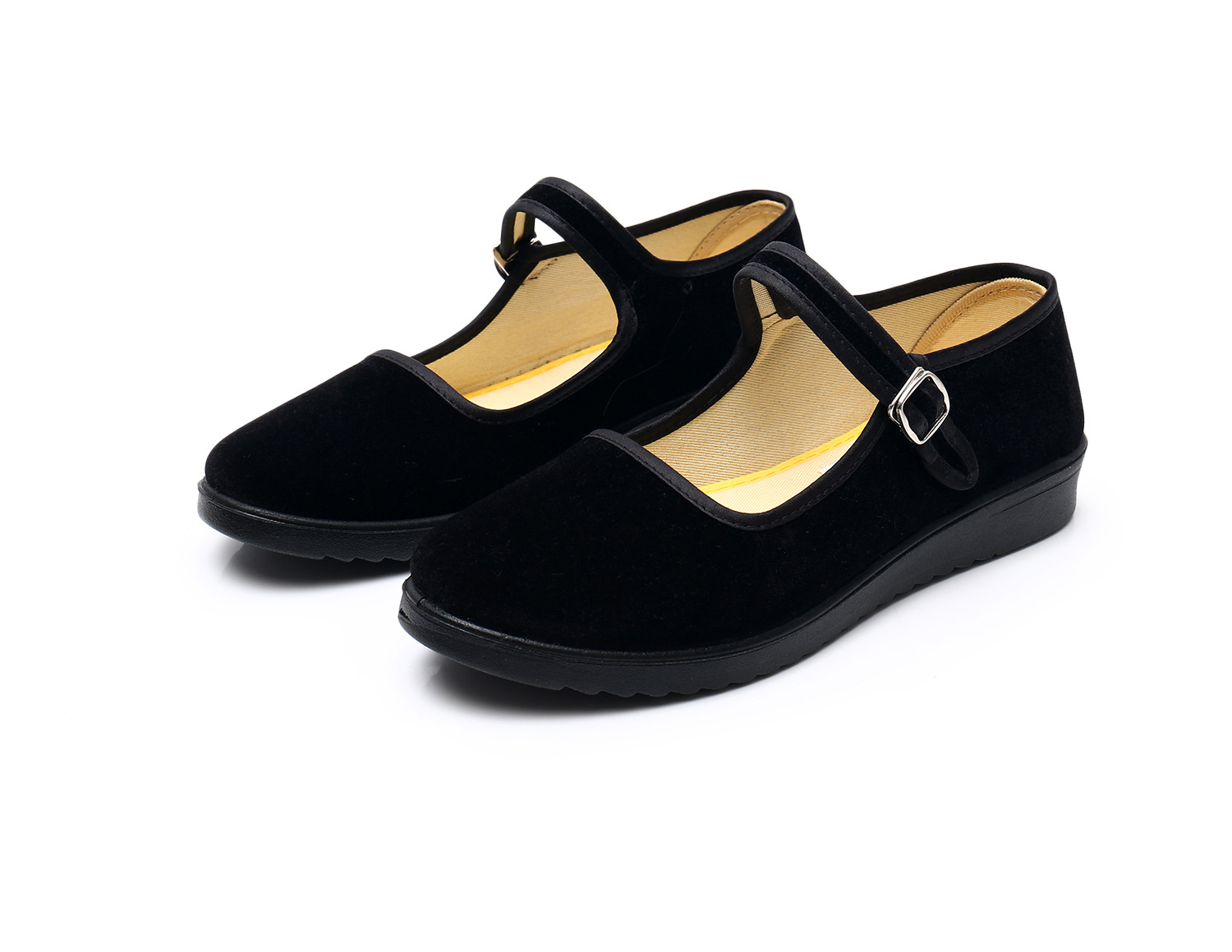 老北京布女黑一代礼仪鞋酒店工作平底防滑方扣黑布鞋聚氨酯舞蹈鞋