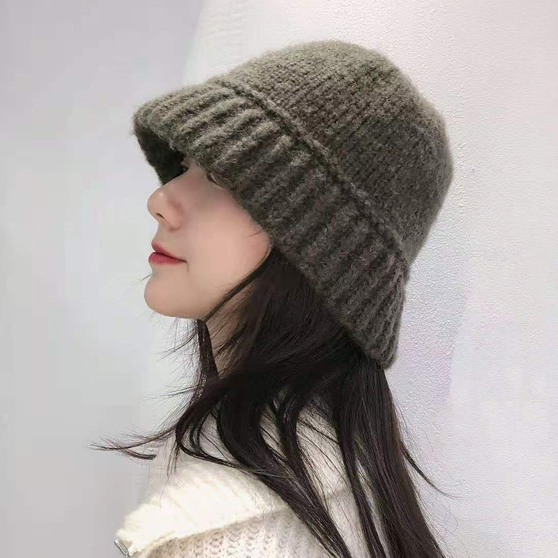 Knitted Hat Women's Ins Autumn and Winter Wild Small Face Woolen Cap Suitable for Big Head Circumference Bucket Knitted Woolen Cap Women