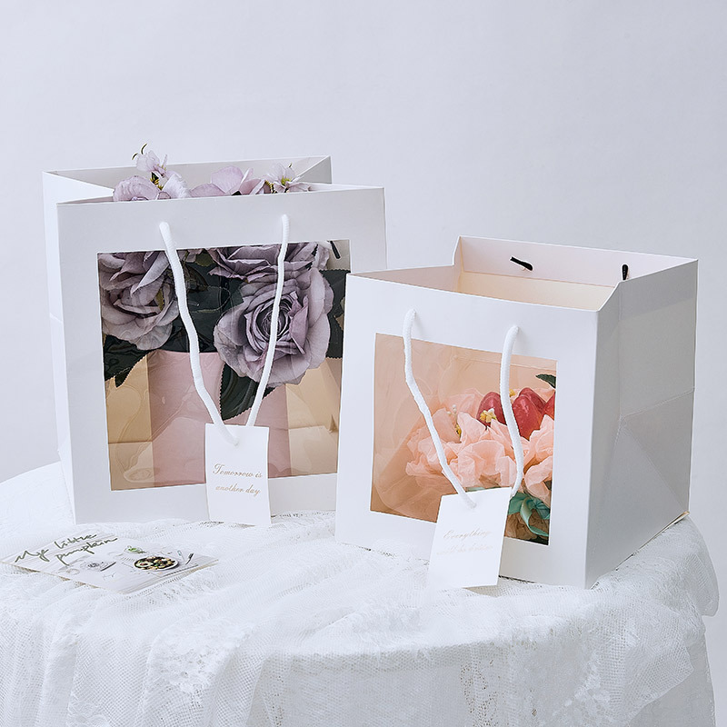 Transparent Window Portable Flower Box Fresh Bouquet Packaging Rose Insert Flower Box Small Fresh Hand Carrying Gift Box for Flower Shop