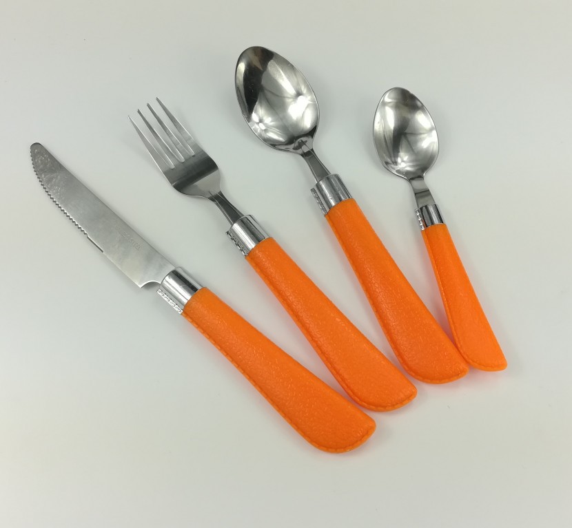 Plastic Handle Tableware Characteristic Leather Pattern Handle Table Knife Fork Spoon Tea Spoon Set 6PCs Factory Wholesale