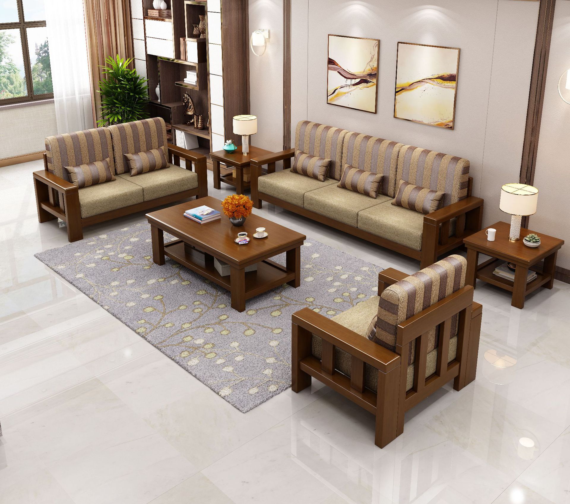 新中式实木布艺沙发组合大小户型办公室可伸缩沙发床厂家生产家具