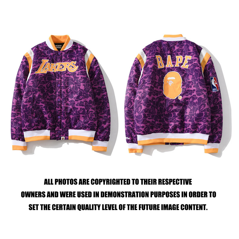 外贸日系潮牌猿人头联名nba湖人篮球队lakers棒球服棉衣外套