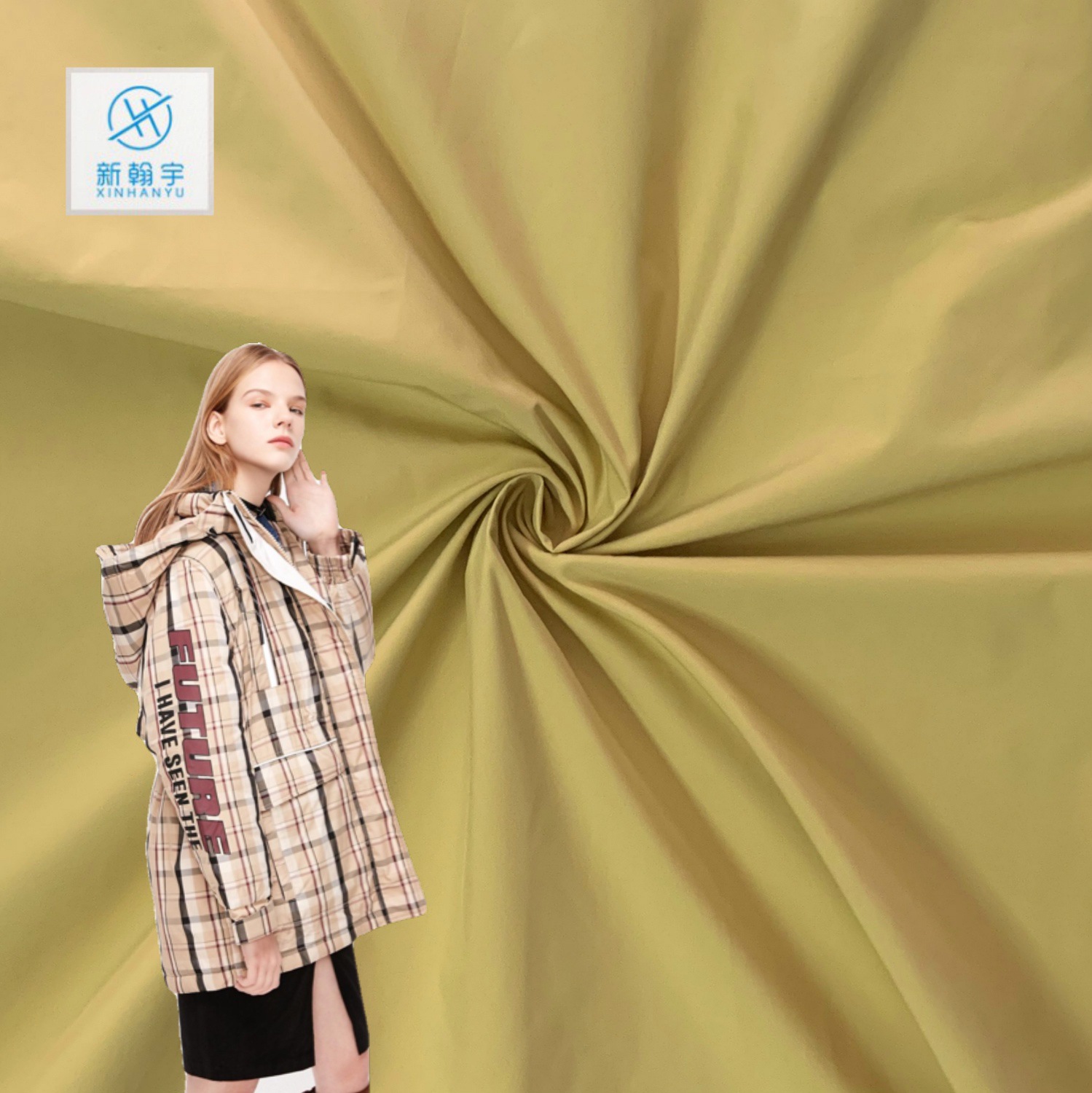 新翰宇 记忆棉感纬弹 全涤平纹高档风衣面料派克服面料冬季羽绒服