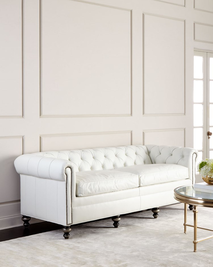 美式拉扣高档时尚现代奶白色皮双三人位沙发别墅会所样板房可定制