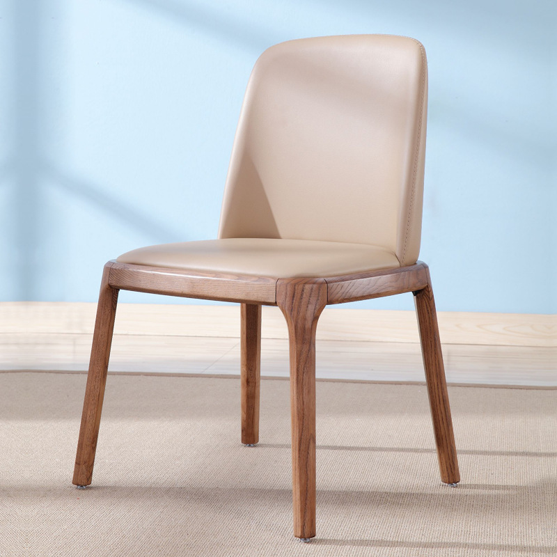 三朗北欧风实木餐椅现代简约家用餐厅椅子商用网红奶茶店皮艺歺凳