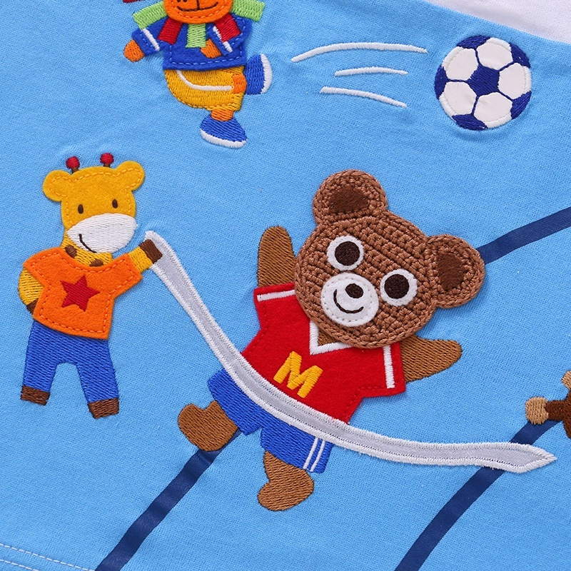 预售日系潮牌夏季童装 重工刺绣可爱小熊运动会短袖 儿童套头t桖