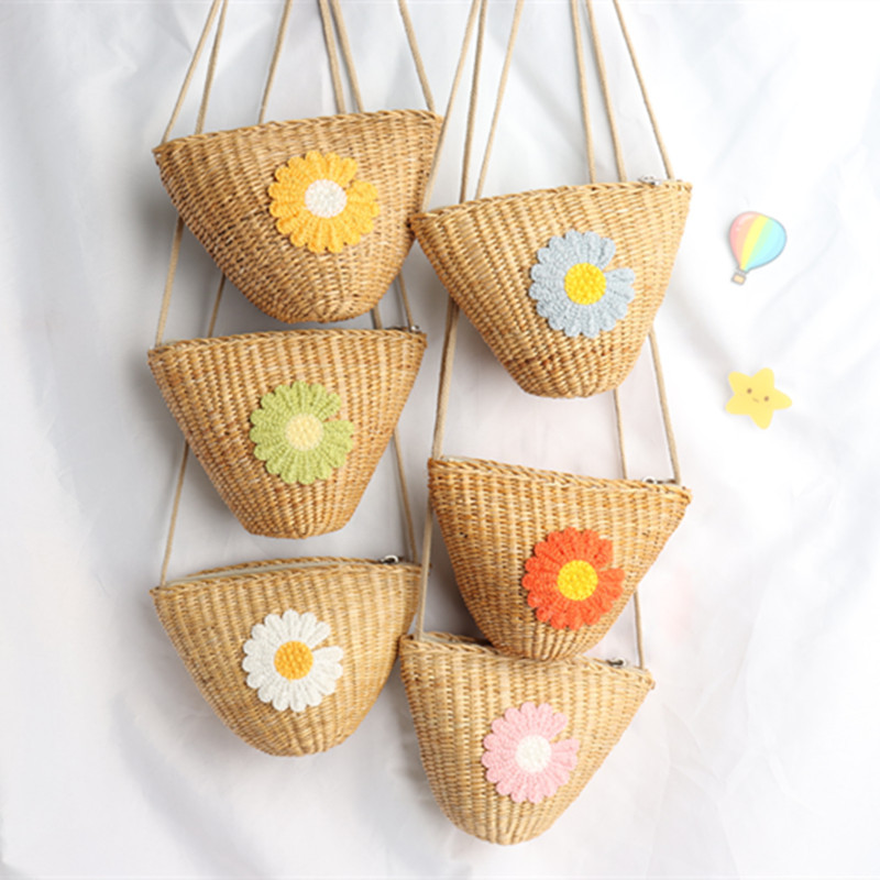 女童户外麦秸秆小包单肩斜跨包装饰包纯手工麦秆编织夏季出游