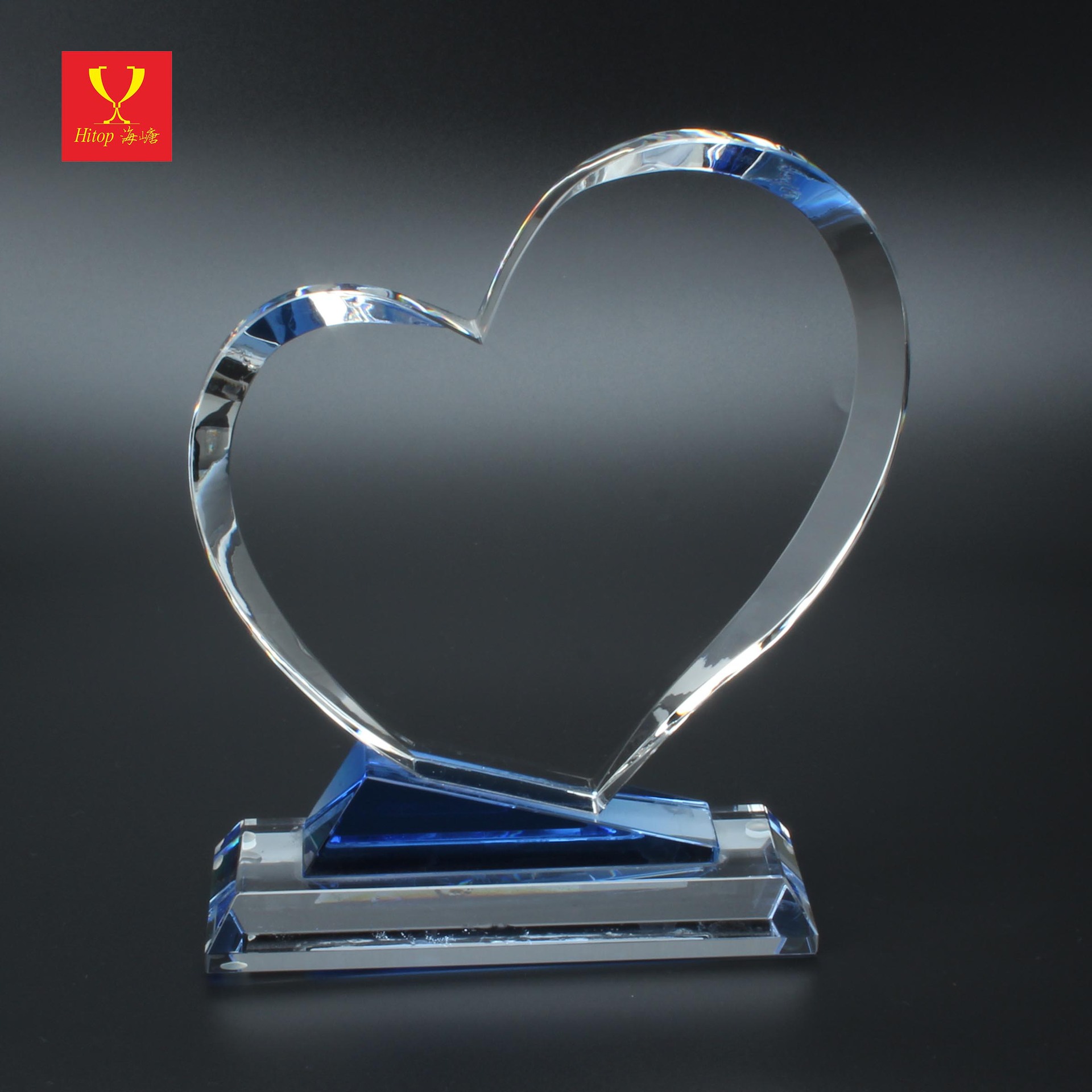 海嵣水晶奖牌 心形水晶工艺品摆件 结婚纪念日新婚礼物定制刻字
