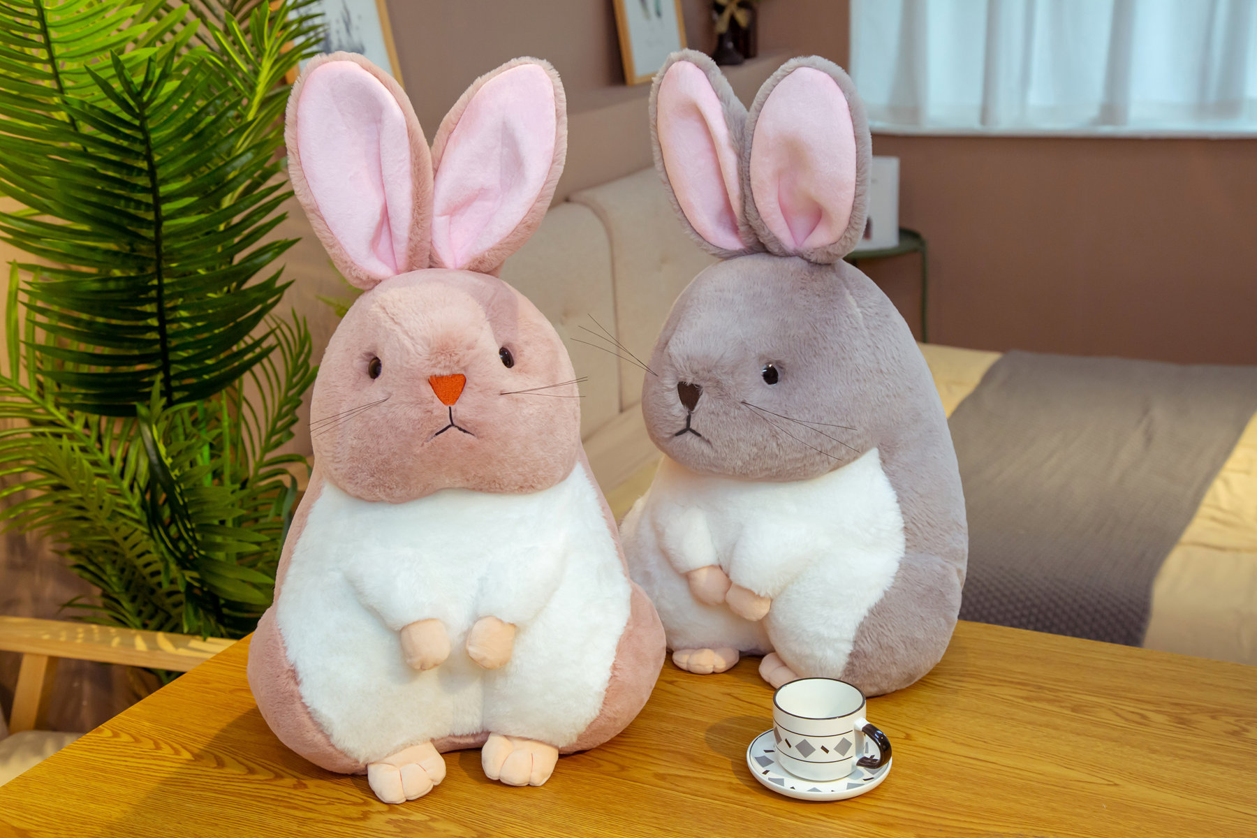 2021跨境新品感恩节兔子毛绒玩具萌萌坐姿兔仿真兔来图定制兔子