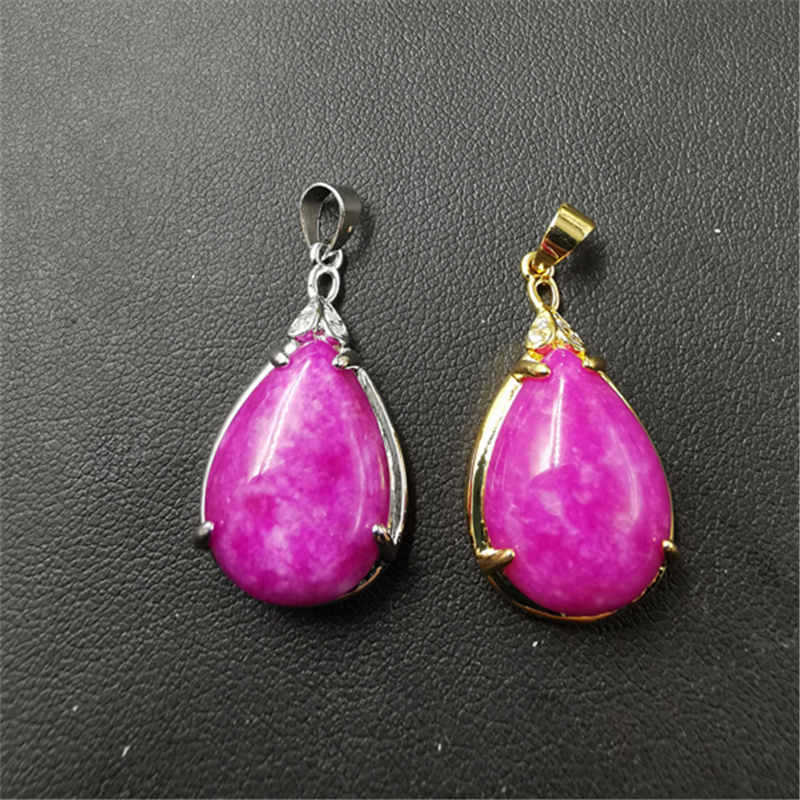新款舒俱来吊坠粉紫色玉石水滴挂件玉石工艺品锁骨链项链玉坠