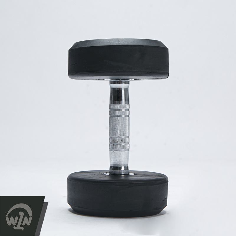 环保整体钢芯包胶圆头哑铃健身 一体圆钢橡胶哑铃 专业健身房用