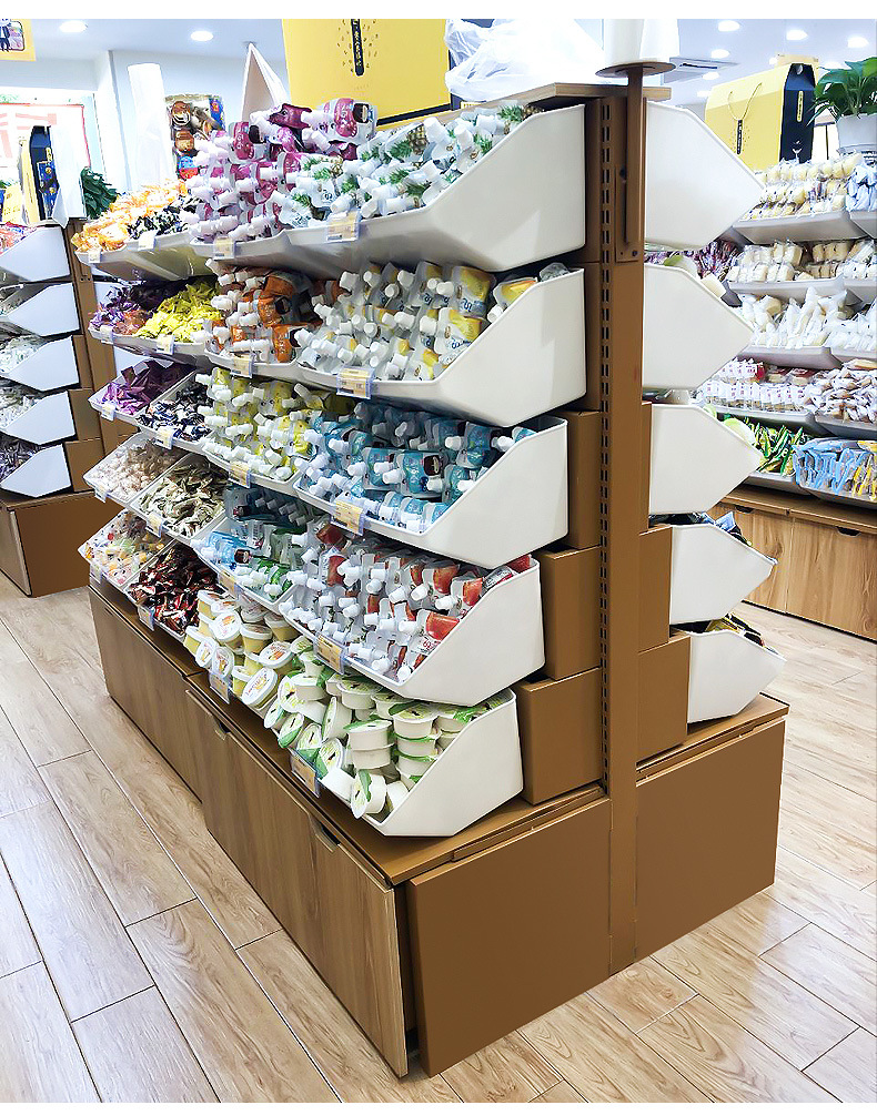 超市展示架散称零食药店母婴单双面层板挂斗中岛柜便利店钢木货架