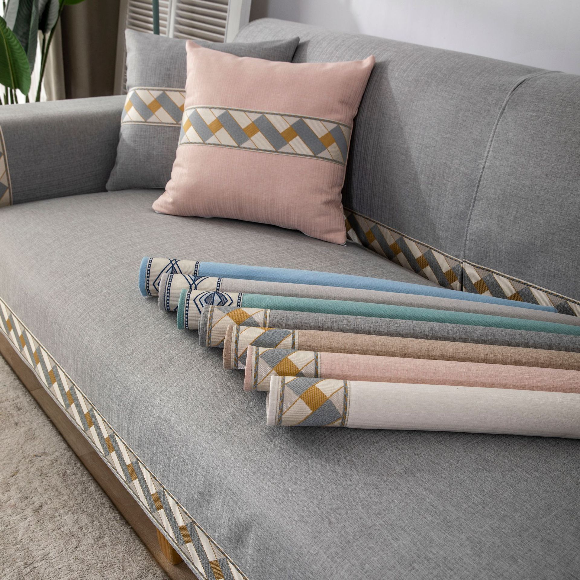 高档亚麻提花沙发垫布艺防滑时尚组合沙发坐垫简约夏天沙发巾套罩