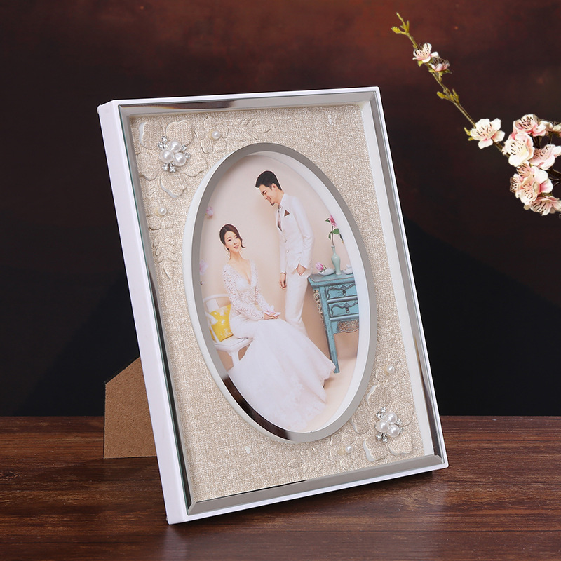 新复古民国风水晶相框摆台个性创意轻奢家居摆件珍珠玻璃相框10寸