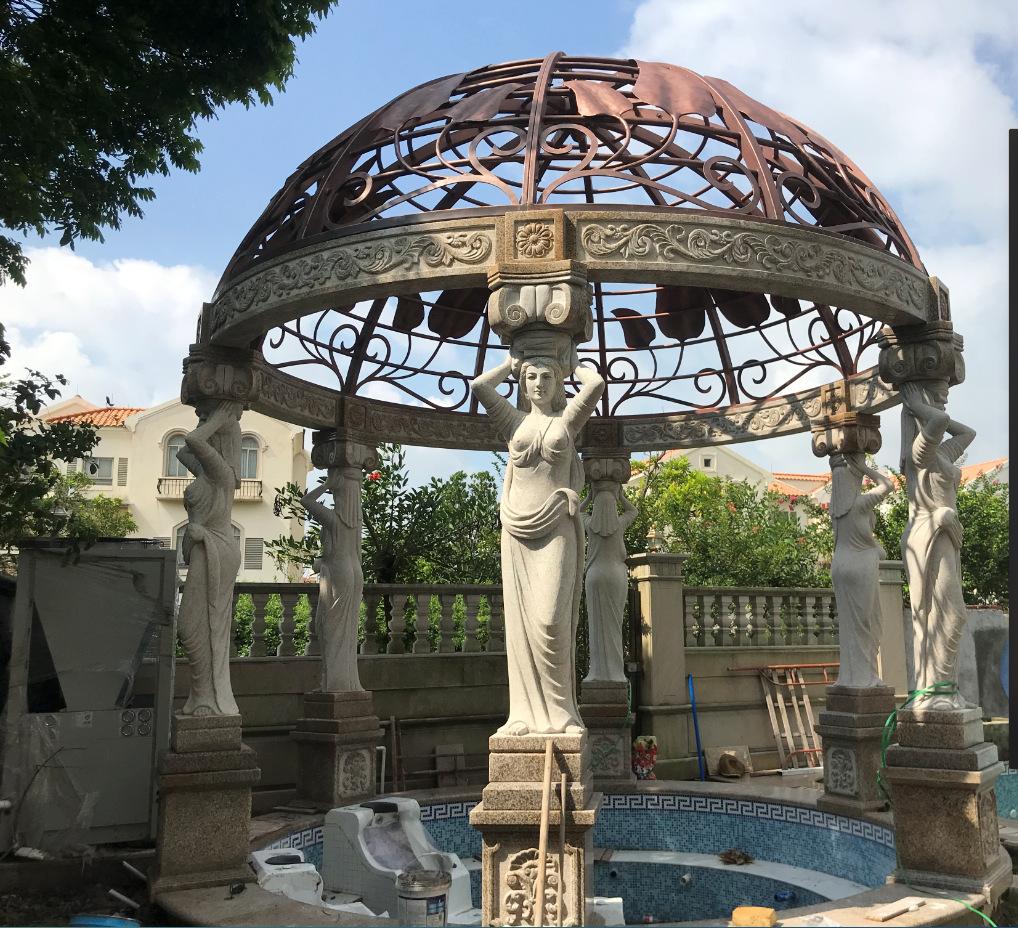 定制欧式户外休闲景观亭子圆型穹顶庭院铁艺凉亭小区户外铁艺亭子