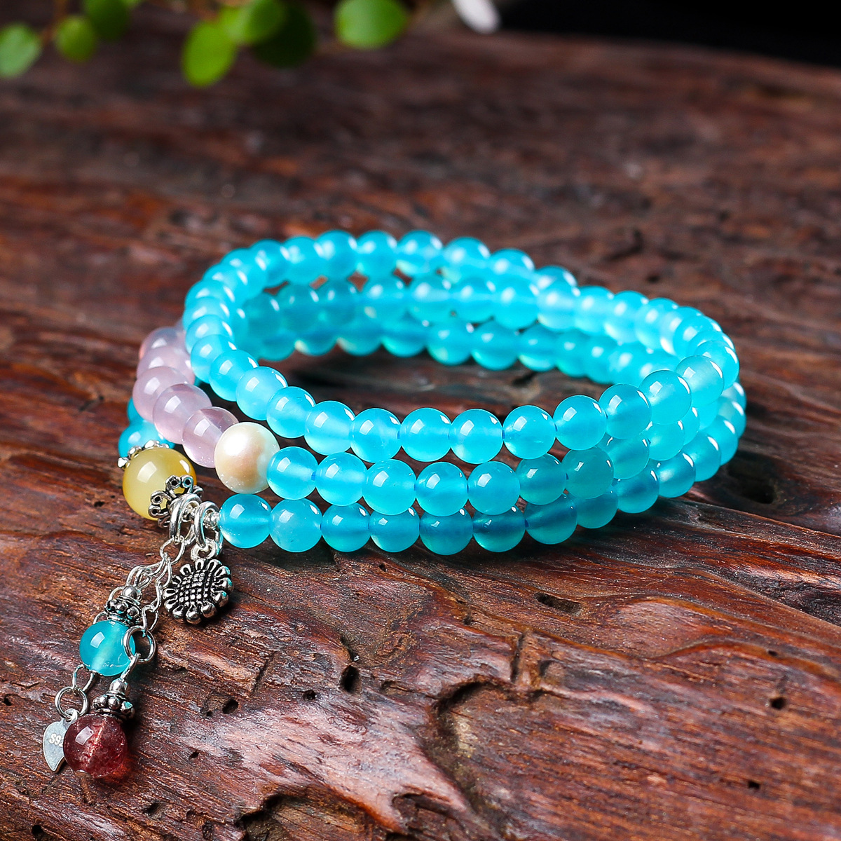 天然原创diy天河石三圈手链天河石蓝色水晶手串女生首饰礼物