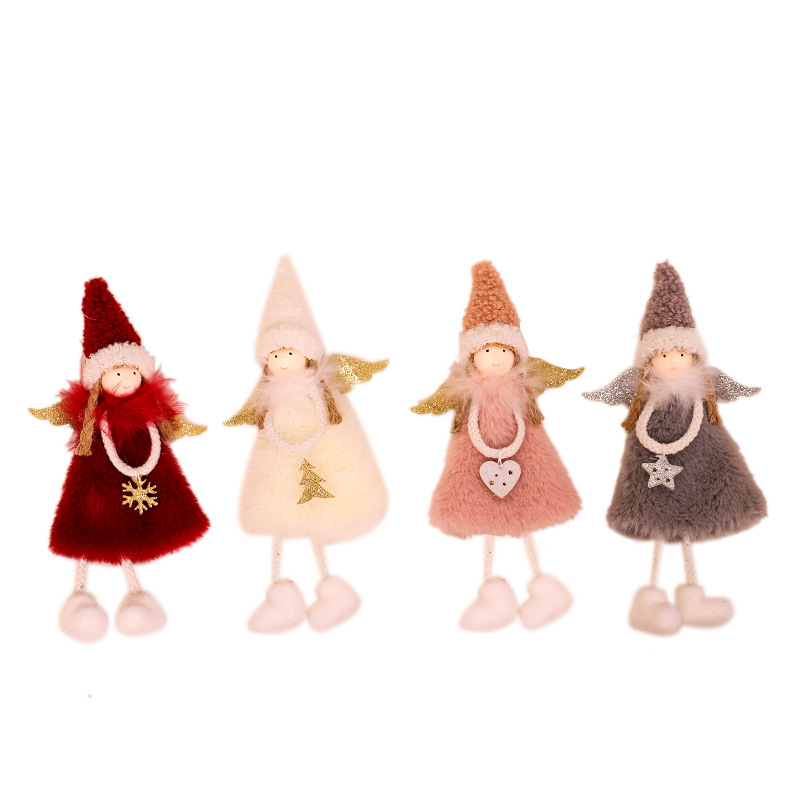 Cross-Border New Arrival Christmas Decorative Small Pendant Cute Creative Plush Doll Feather Angel Christmas Tree Ornaments