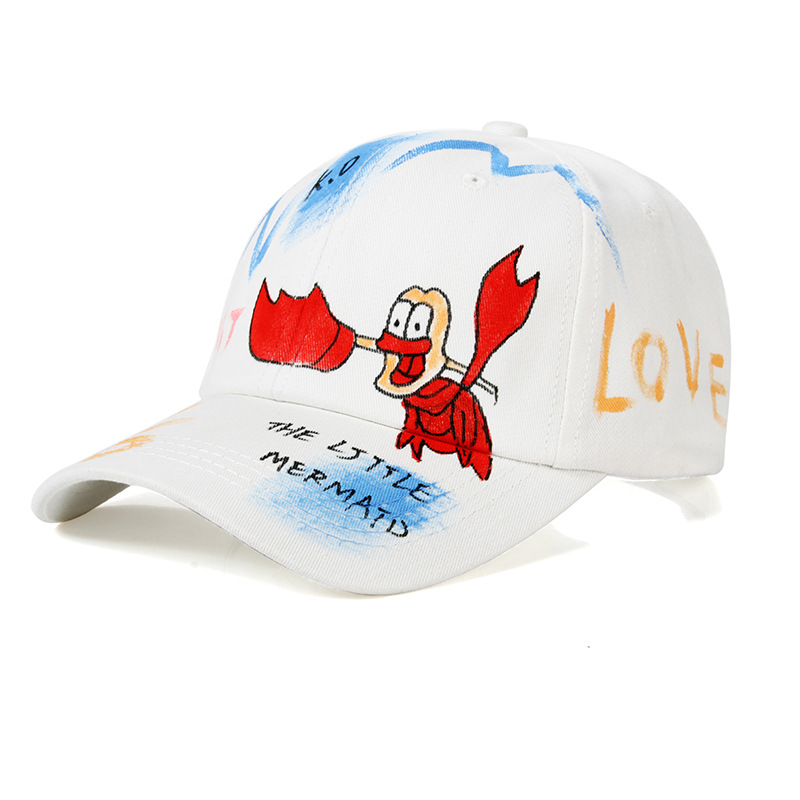 手绘涂鸦帽子男新款鸭舌帽ins女小众潮牌适合脸大情侣棒球帽百搭