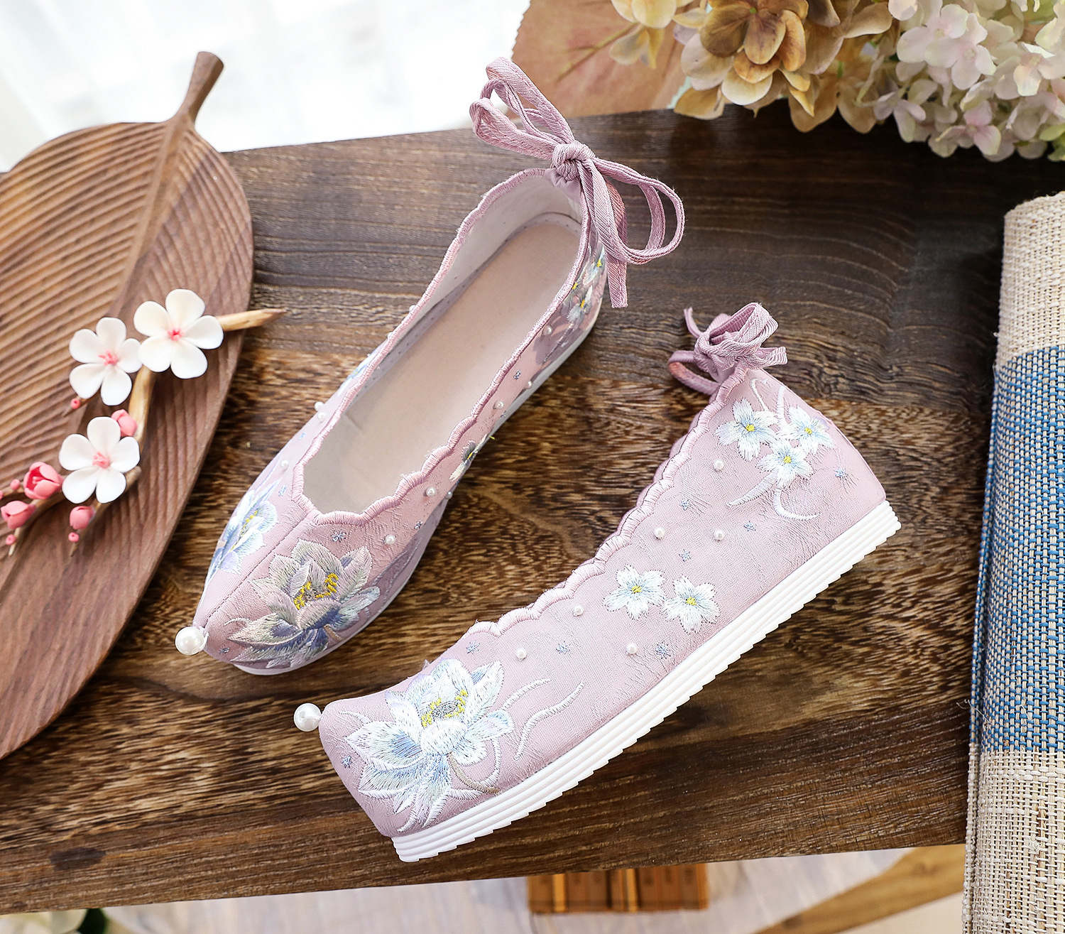 【碧波】内增高荷花绣花布鞋单鞋棉鞋少女鞋翘头汉服鞋绑带鞋