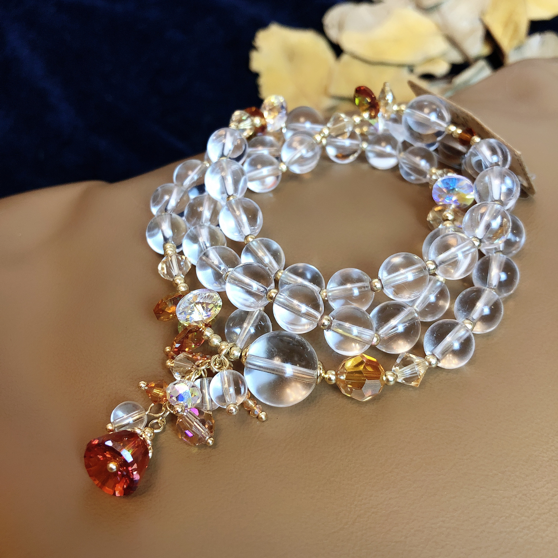 白水晶施华洛吊坠三圈多层手串手链女新款饰品首饰彩宝小众水晶