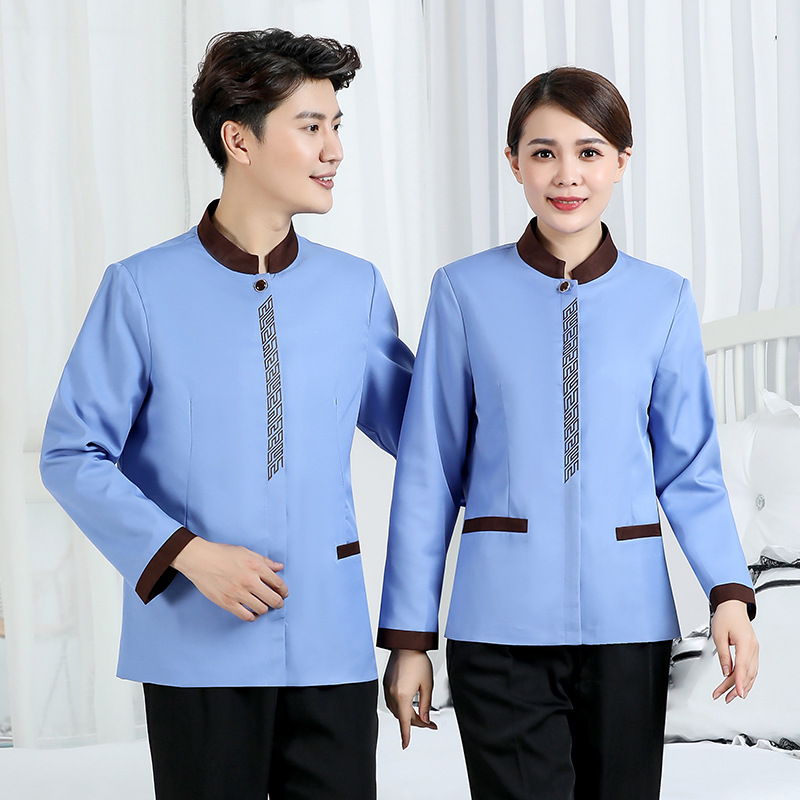 批发酒店保洁服秋冬装印制宾馆客房服务员长袖物业清洁工作服大码