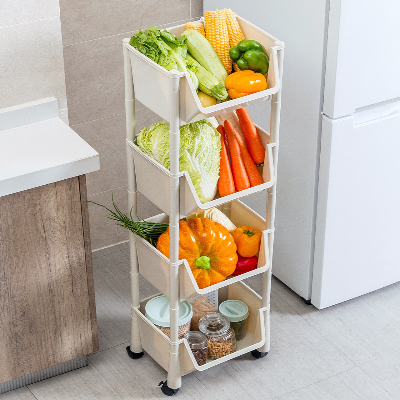 厨房置物架蔬菜收纳架落地多层果蔬架子家用神器菜架可移动小推车